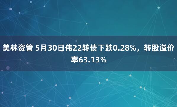 美林资管 5月30日伟22转债下跌0.28%，转股溢价率63.13%