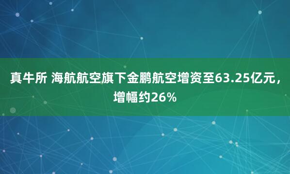 真牛所 海航航空旗下金鹏航空增资至63.25亿元，增幅约26%